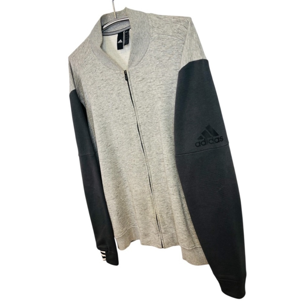 Adidas Men's Full Zip Crewneck Sweatshirt in Gray and Black Size XXL - Picture 2 of 9